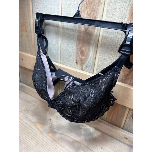 32DDD Victorias Secret Very Sexy Unlined Plunge Bra Black Nude Lace - Picture 2 of 6